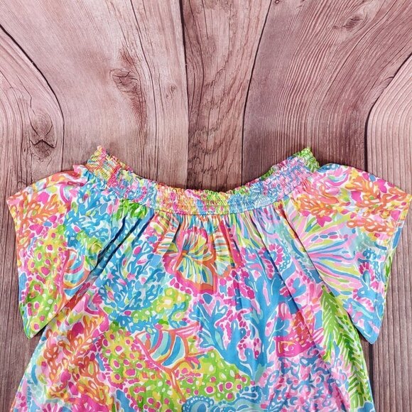 Lilly Pulitzer Almeria Womens Medium Lovers Coral Stretch Off the Shoulder Top - Picture 5 of 11